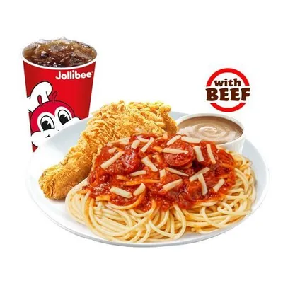 1pc Chickenjoy with Spicy Spaghetti Meal - Jollibee Menu