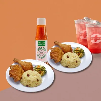 2 Set 2 Pcs Broasted Chicken Meal + 2 Softs Drinks - Sugarbun Menu