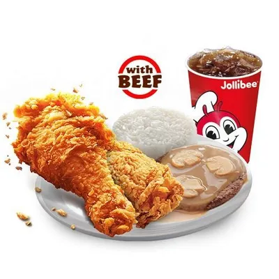 2pc ChickenJoy Meal w/Burger Steak - Jollibee Menu