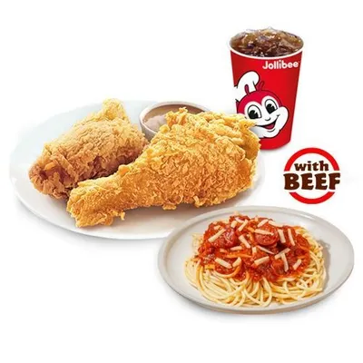 2pc Chickenjoy with Spicy Spaghetti Meal - Jollibee Menu