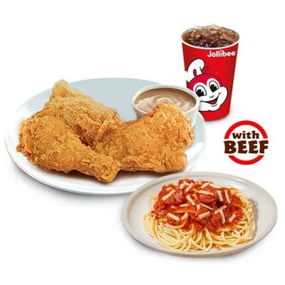 3pc Chickenjoy with Spicy Spaghetti Meal - Jollibee Menu