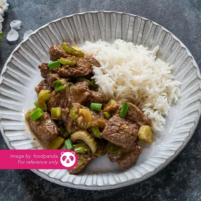 A06 Nasi Putih Beef Ginger - Village Grill Menu