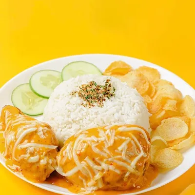 Cheesy Spicy Ayam Goreng With Rice - Pop Meals Menu