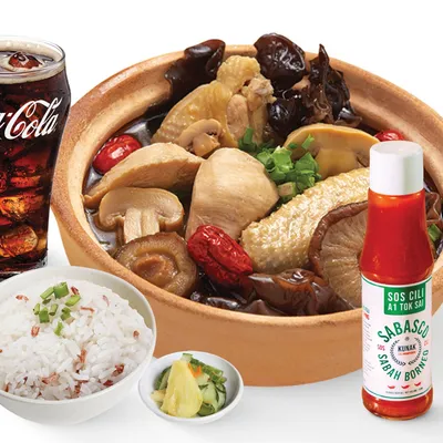 Chicken Mushroom Claypot Meal + 1 Soft Drink - Sugarbun Menu