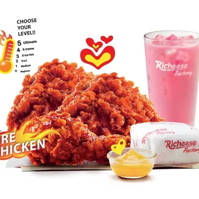 Combo 3 Fire Chicken- Rice
 - Richeese Factory Menu