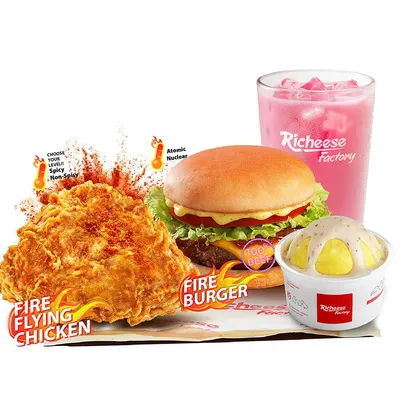 Combo Burchic Fire Burger - Beef - Richeese Factory Menu