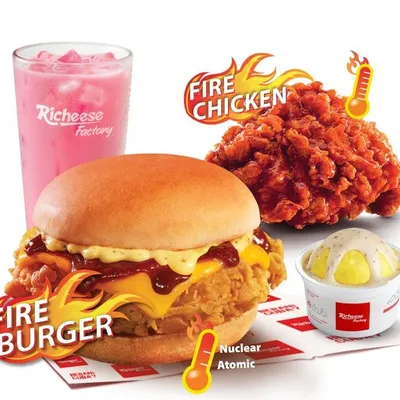 Combo Burchic Fire Burger Chicken with Fire Chicken - Richeese Factory Menu