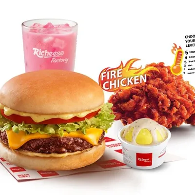Combo Burchic Rich Burger Beef with Fire Chicken - Richeese Factory Menu