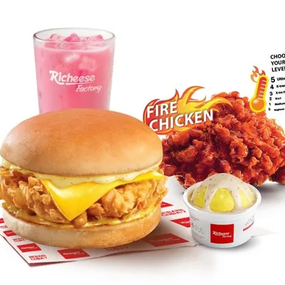 Combo Burchic Rich Burger Chicken with Fire Chicken - Richeese Factory Menu