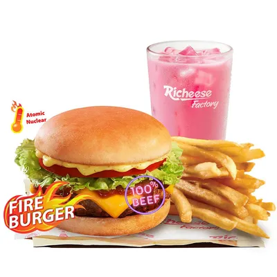 Combo Fries Fire Burger Beef - Richeese Factory Menu