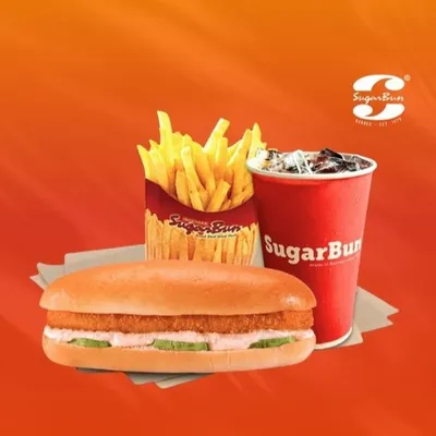 F3. Fish Burger (COMBO (16 Oz C.Soft Drinks + Fries )) - Sugarbun Menu