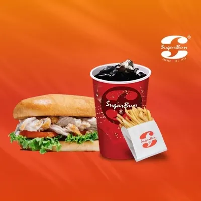 F8. Chicken Sandwich (COMBO (16 Oz C.Soft Drinks + Fries )) - Sugarbun Menu
