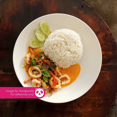 Nasi Putih + Paprik Sotong - Eddy & Pak Mod Tomyam Seafood Menu