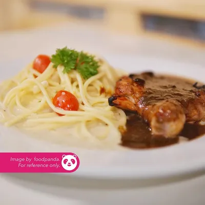 Spaghetti Carbonara Chickenchop Fried - Warung Santai Meru Menu