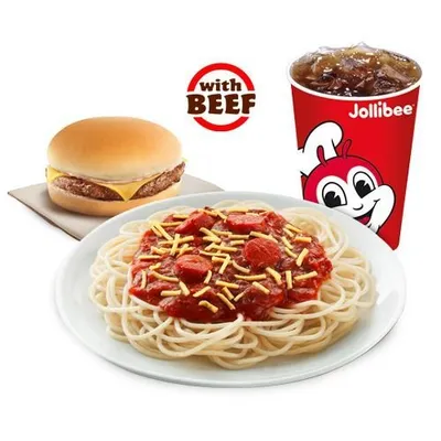 Spaghetti with Cheesy Yumburger Meal - Jollibee Menu