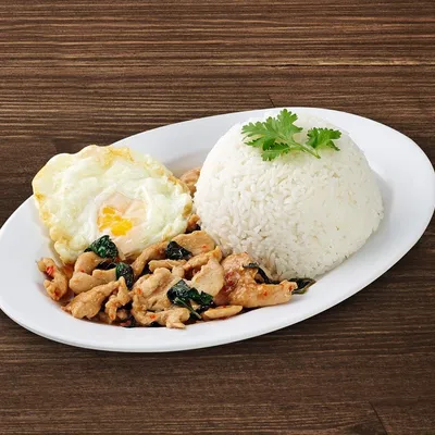 TR7.Chicken Sweet basil & Egg with Rice - Johnny's Restaurant Menu